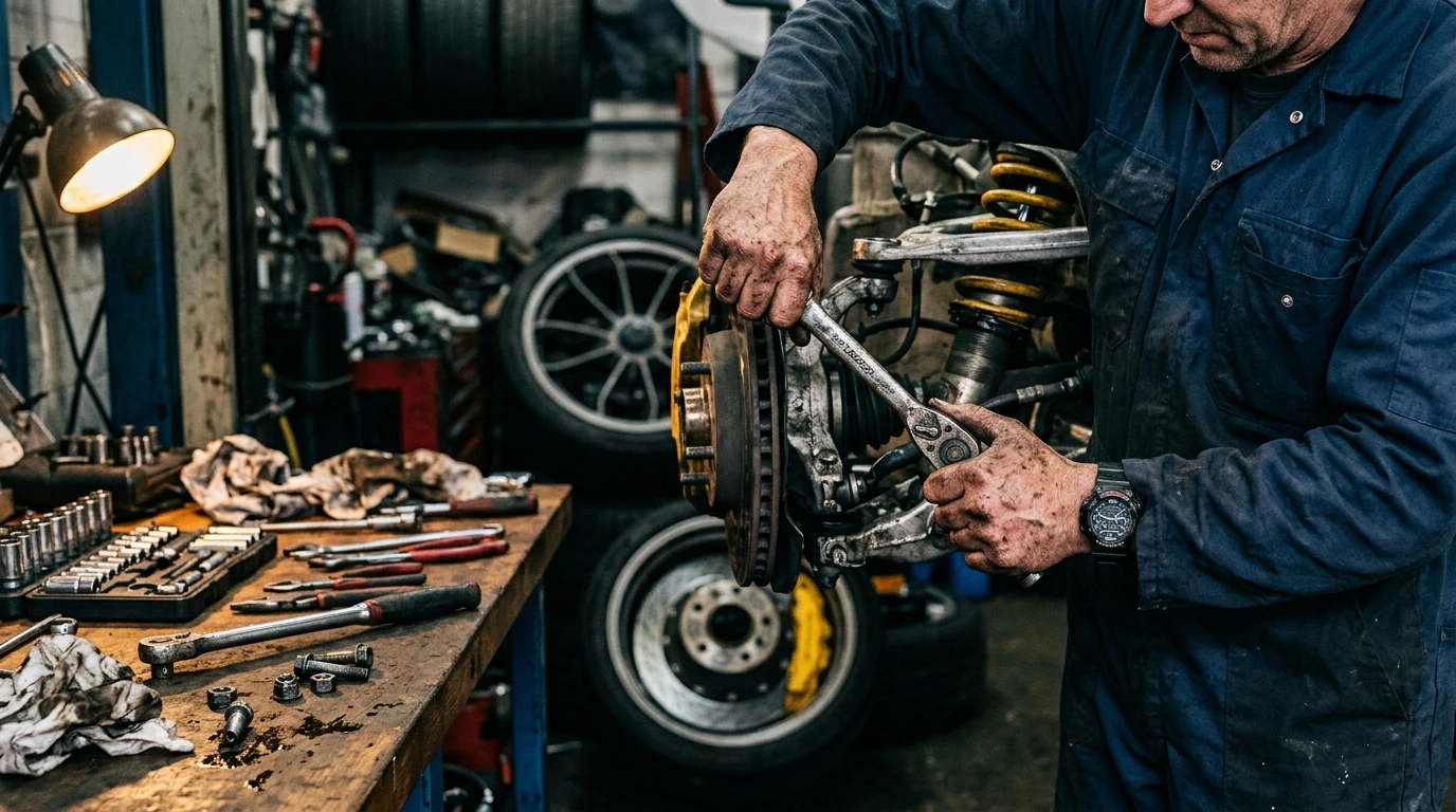 Mécanicien préparant une voiture de sport en atelier
