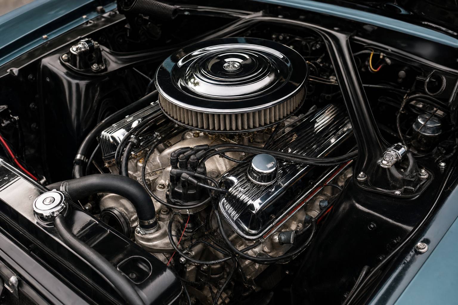 Moteur V8 Ford Mustang 1967 cache-culbuteurs chromés