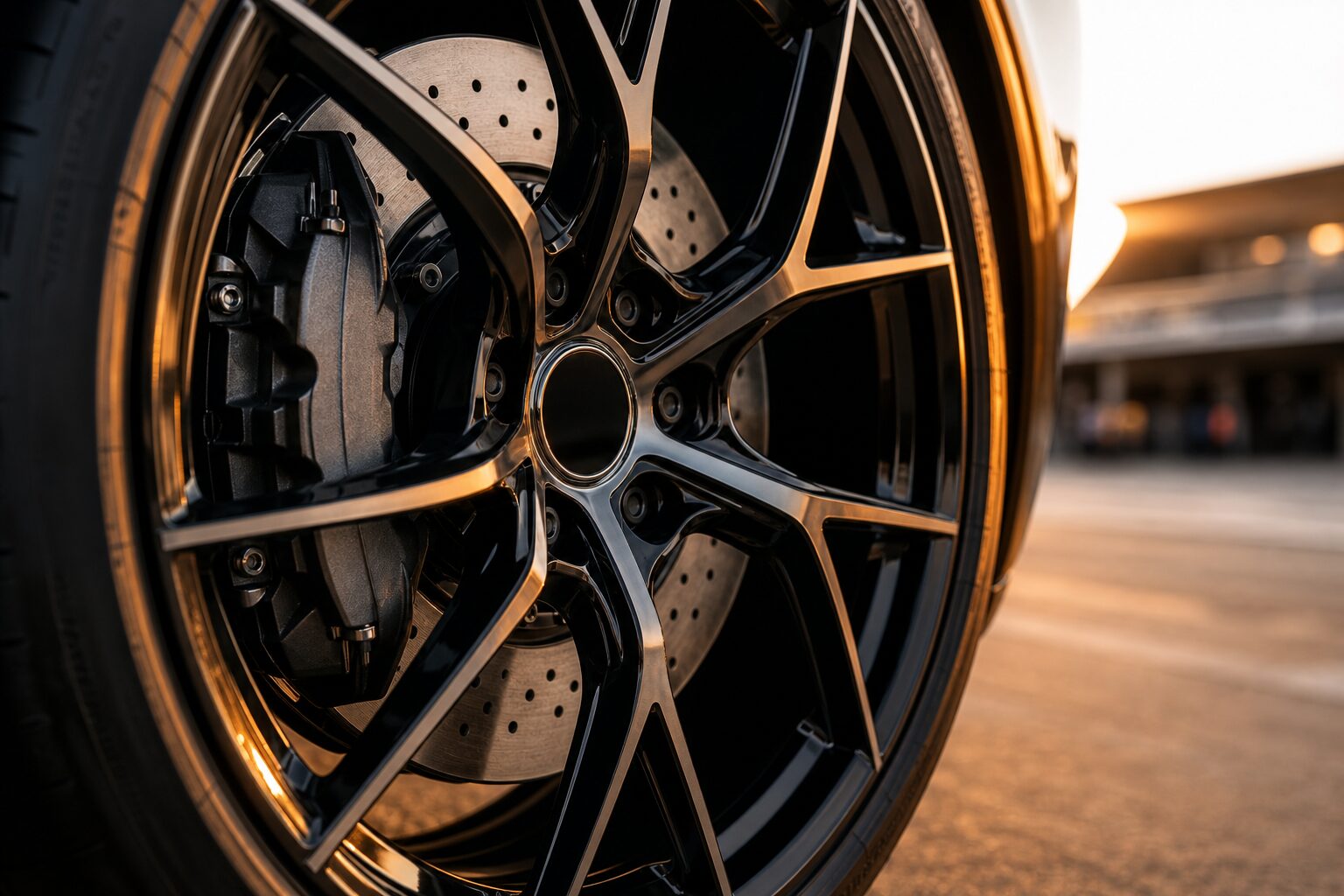 Jantes alliage étriers frein supercar détail paddock