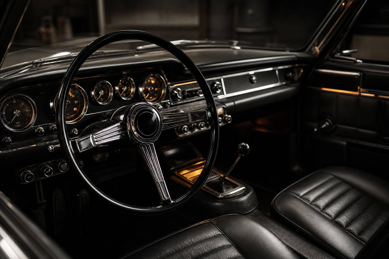 Volant et tableau de bord interieur voiture ancienne cuir et