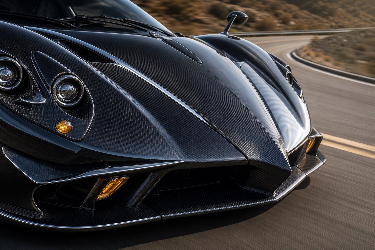 Calandre et capot profilés d'une Pagani Zonda F aux lignes aérodynamiques