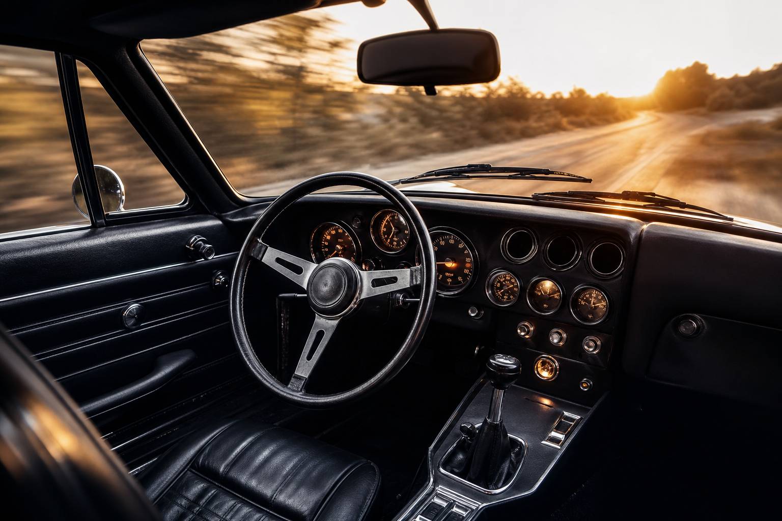 Tableau de bord et volant Opel GT cuir cadrans retros ambiance vintage
