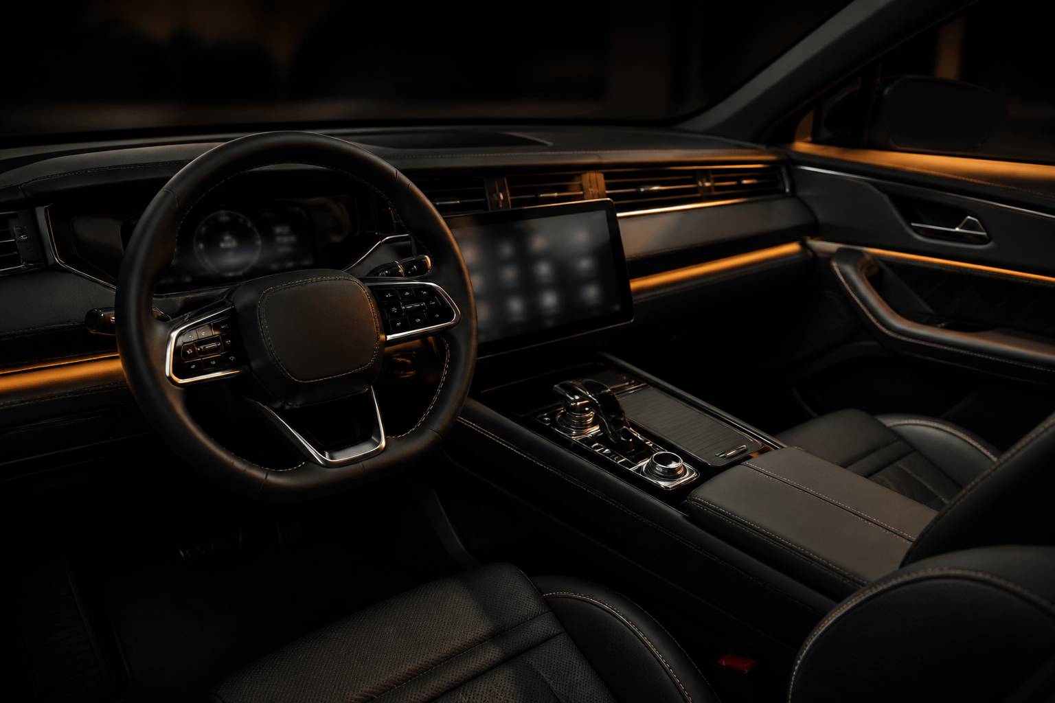 Intérieur de SUV générique avec tableau de bord moderne et grand écran central