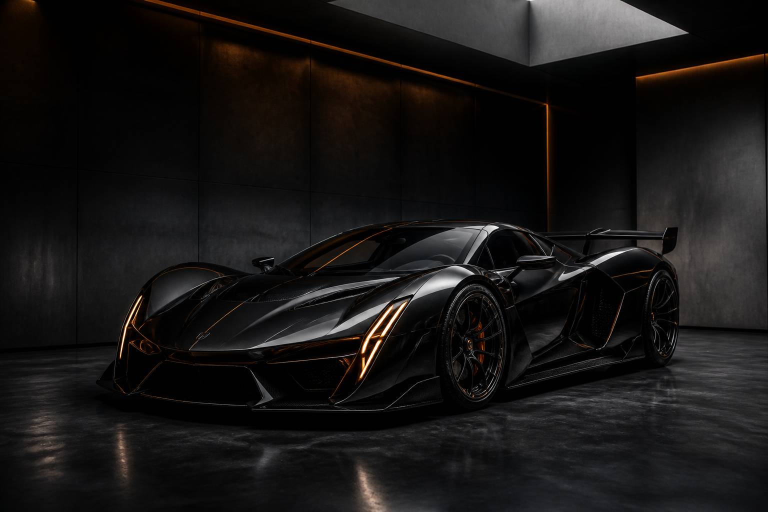 Supercar rare au design sculpté dans un garage minimaliste