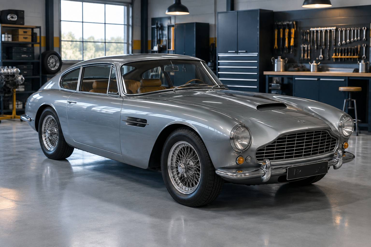 Coupé sport britannique ancien stationné dans un garage
