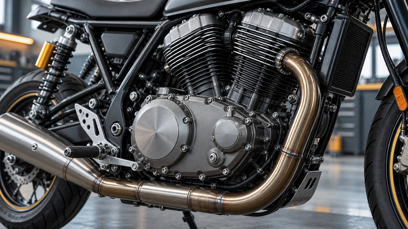 Gros plan sur le moteur bicylindre d'un roadster générique