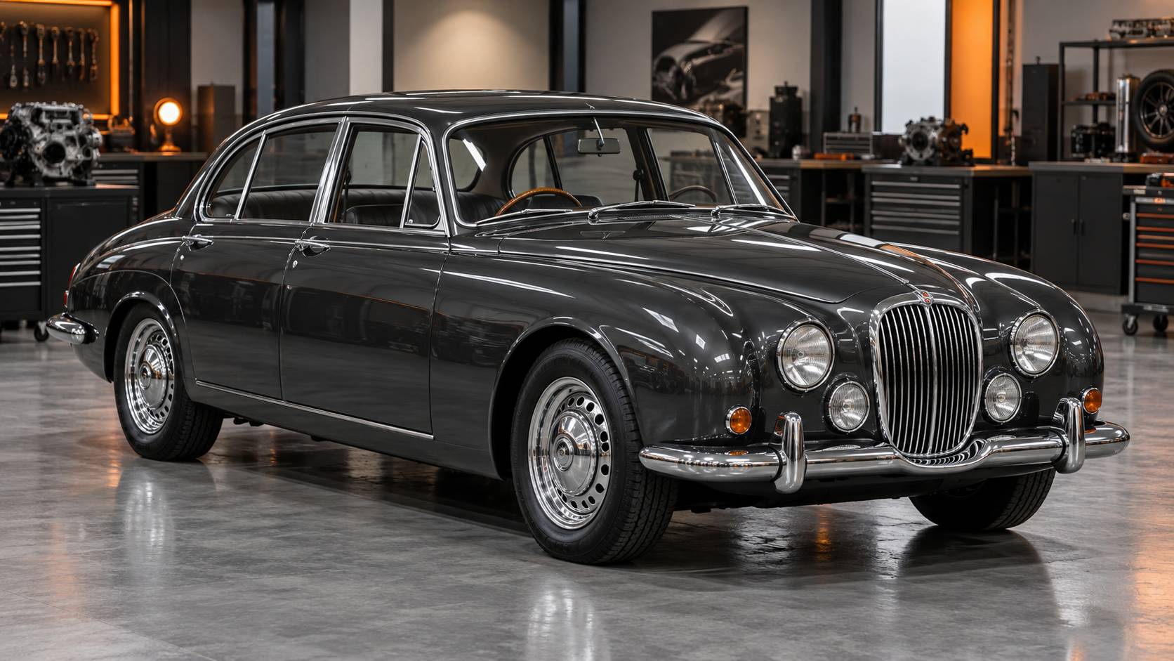 Illustration éditoriale du sujet : Jaguar MK 2 (1959 – 1967) : l'élégance sportive britannique au sommet, accessible dès 24 000 €