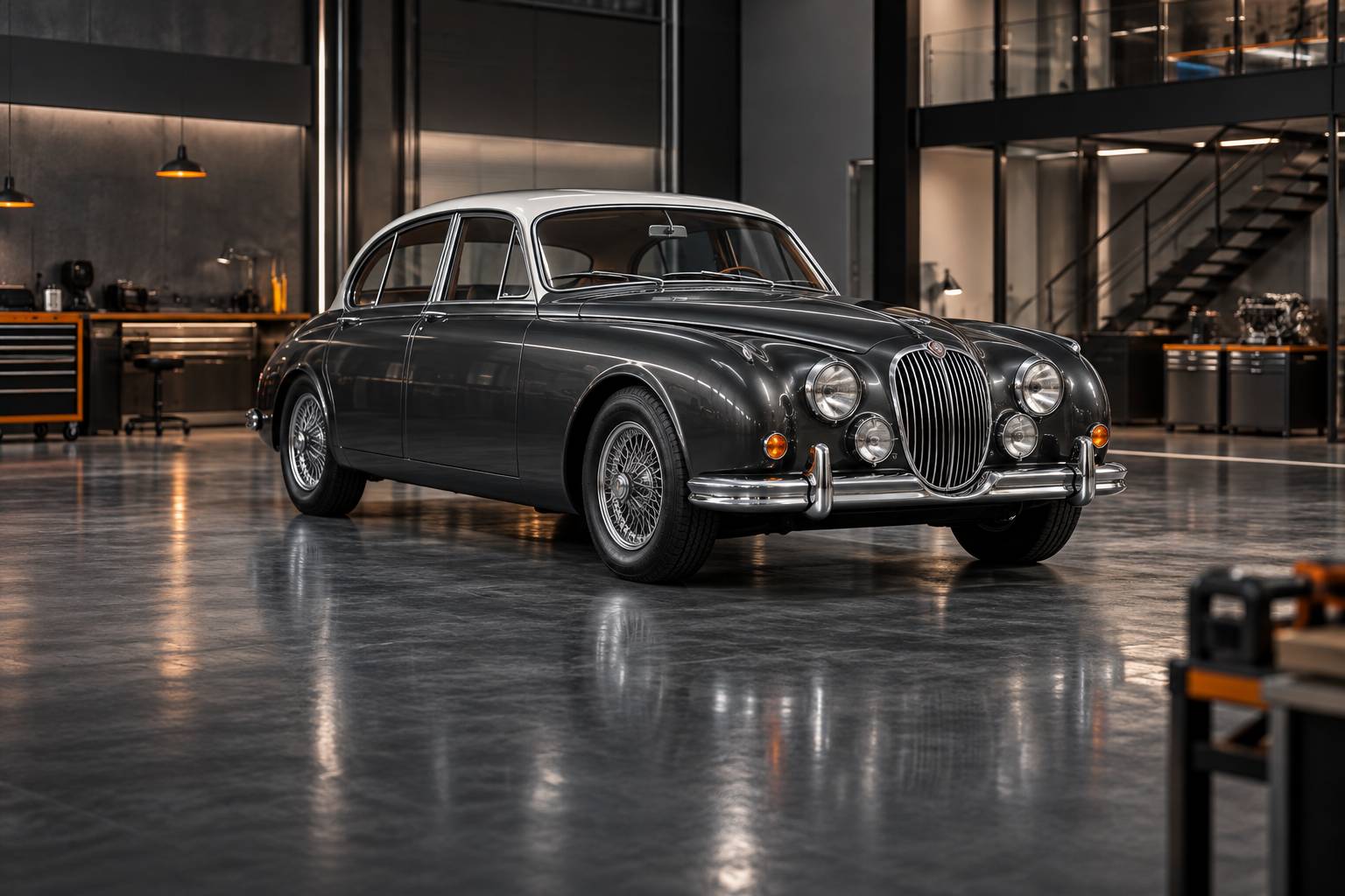 Illustration éditoriale du sujet : Jaguar MK 2 (1959 – 1967) : l'élégance sportive britannique au sommet, accessible dès 24 000 €