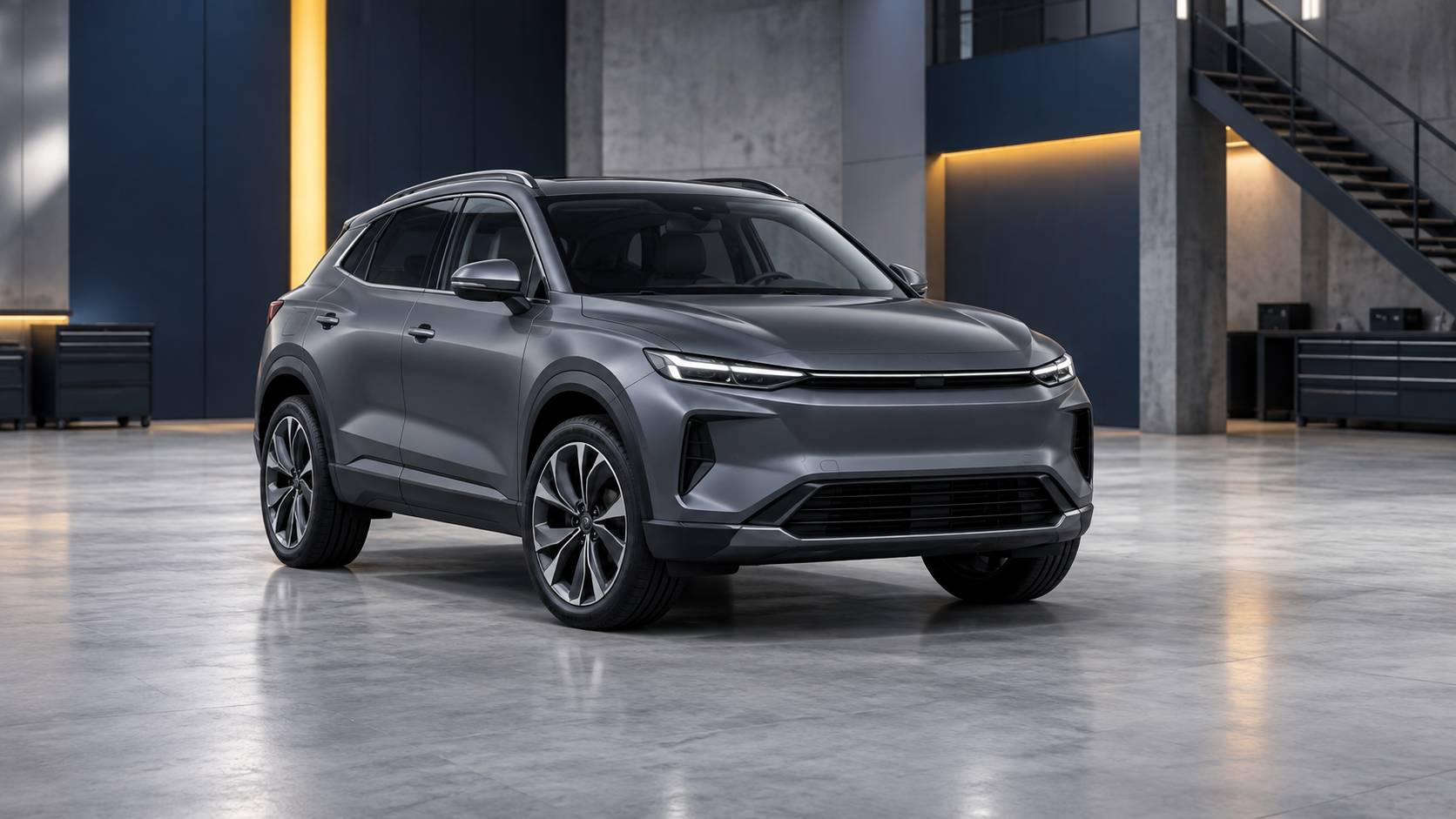 SUV compact generique sans marquage vu de trois-quarts avant